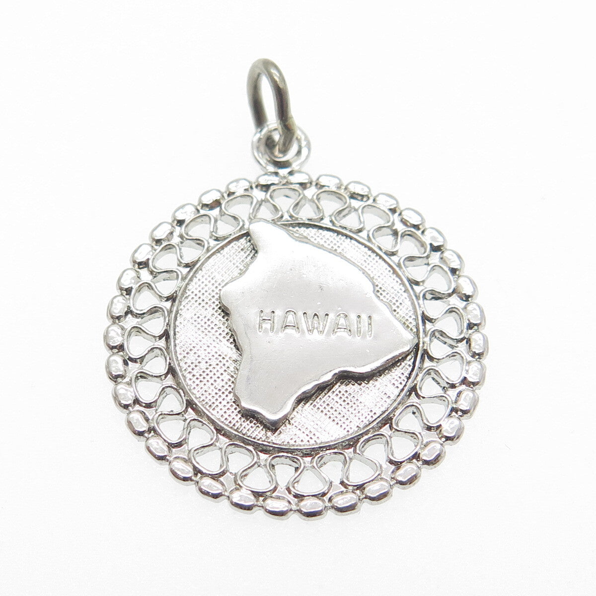 FRENCH & FRANKLIN 925 Sterling Silver Vintage Hawaii Map Round Charm Pendant