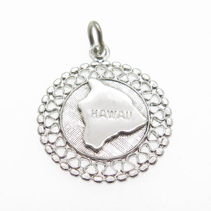FRENCH & FRANKLIN 925 Sterling Silver Vintage Hawaii Map Round Charm Pendant