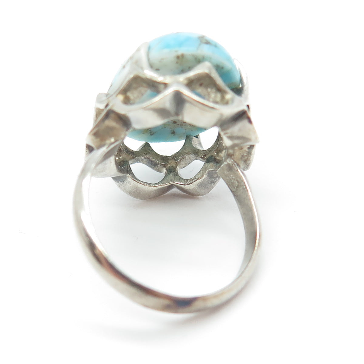 925 Sterling Silver Vintage Faux Turquoise Modernist Ring Size 5