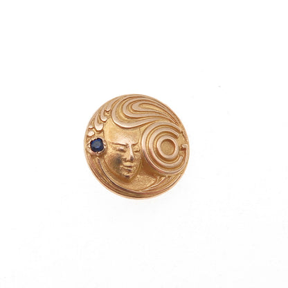 1/20 10K Gold Filled Antique Art Deco Real Sapphire G. Co. Mask Pin Brooch