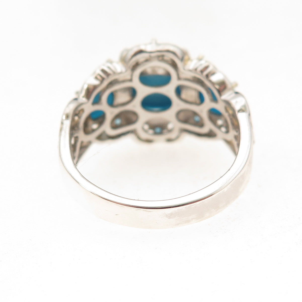 Chuck Clemency 925 Sterling Silver 2-Tone Real Turquoise Apatite Ring Size 8.25
