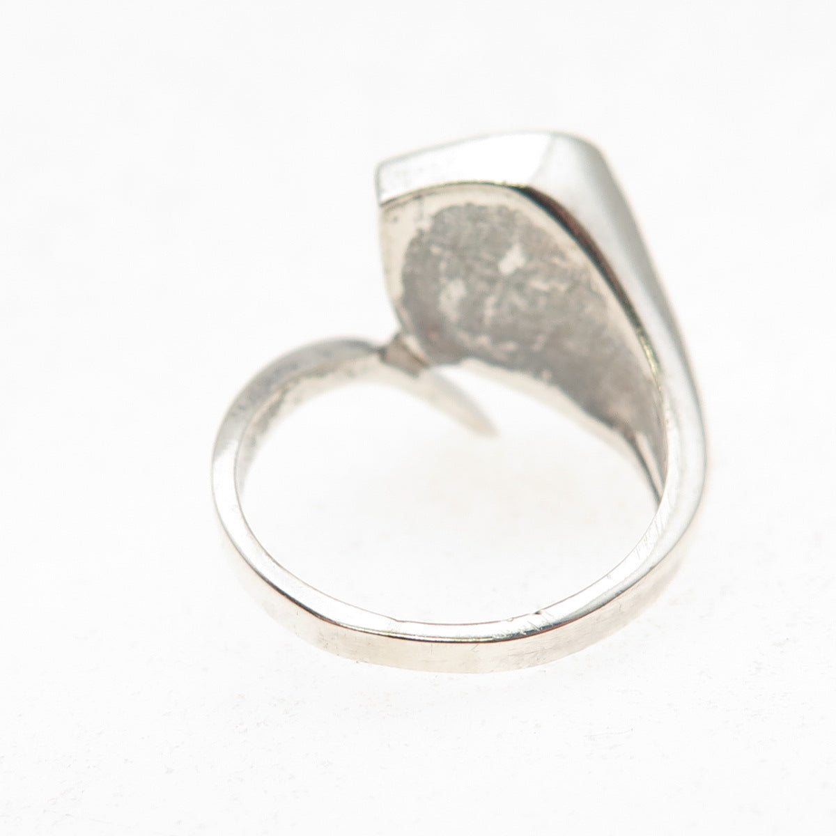 925 Sterling Silver Vintage Real Lapis Heart Bypass Oxidized Ring Size 4.25