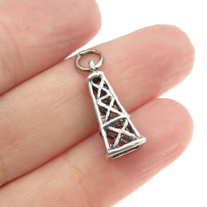 925 Sterling Silver Vintage Oil Derrick 3D Charm Pendant