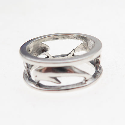 925 Sterling Silver Vintage Dolphin Oxidized Band Ring Size 6.25
