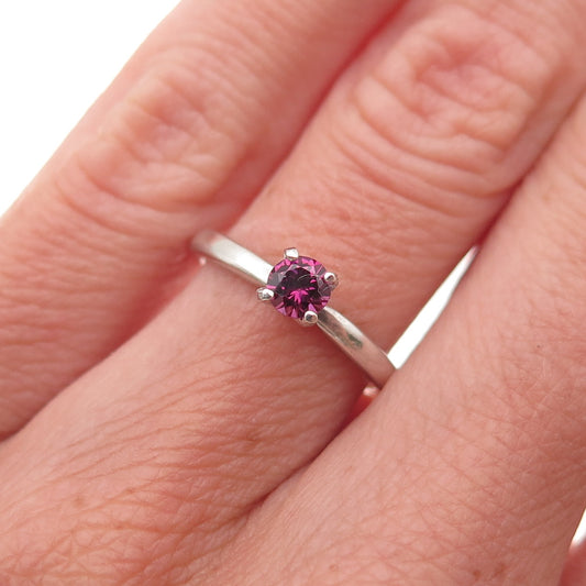 925 Sterling Silver Vintage Real Round-Cut Rhodolite Ring Size 4.75