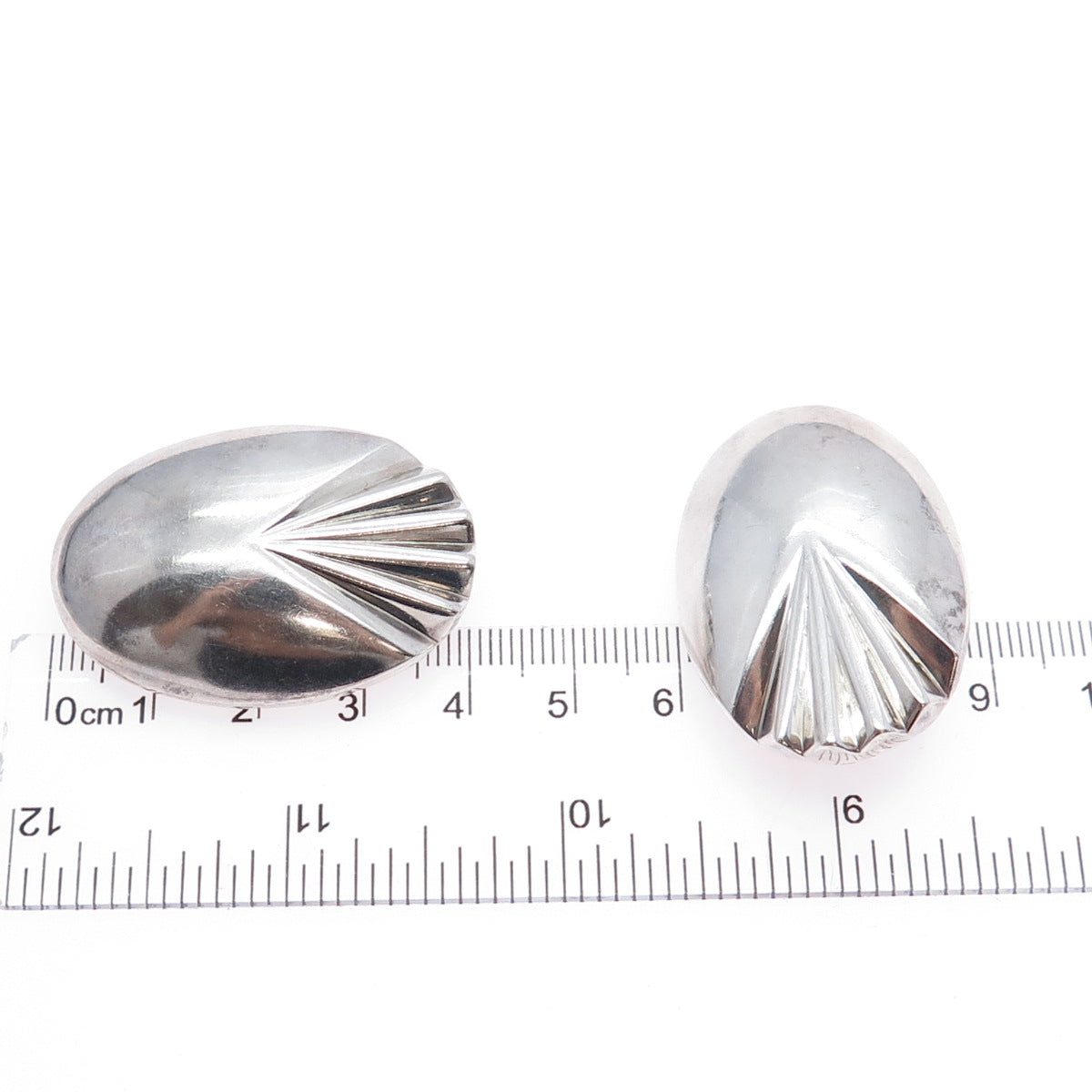 KRYPELL 925 Sterling Silver Vintage Modernist Seashell Clip On Earrings