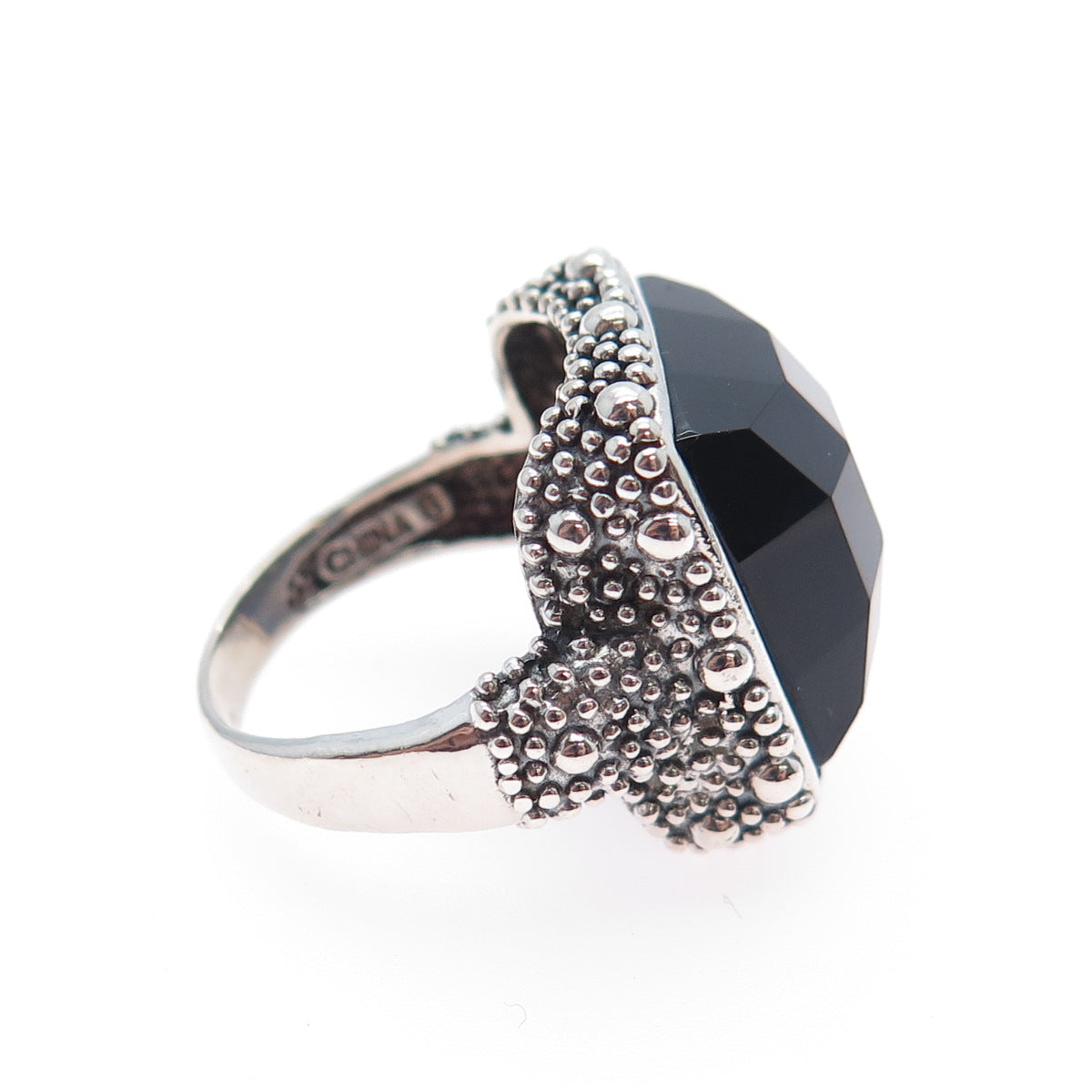 ATI ANNIKA WITT Sterling Silver Vintage Onyx Granulated Oxidized Ring Size 6.25