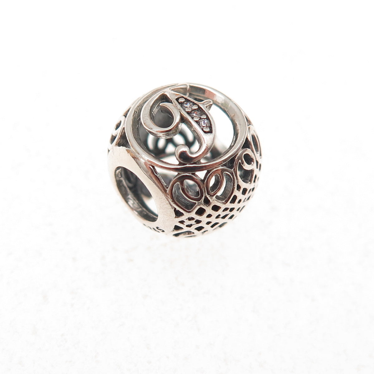 Pandora 925 Sterling Silver C Z Letter F Initial Slide Bead Charm