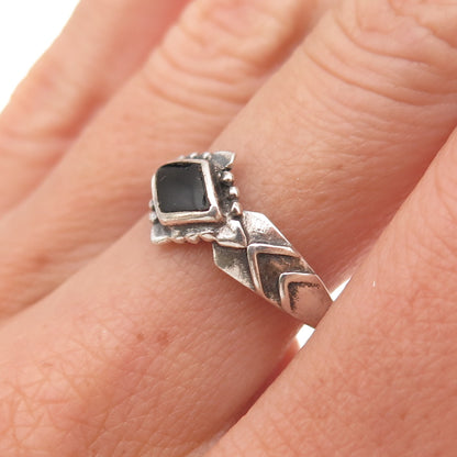 925 Sterling Silver Vintage Real Black Onyx Oxidized Ring Size 8.25