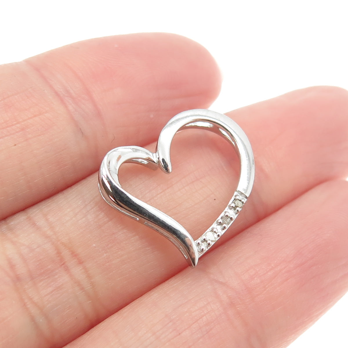 HOU 925 Sterling Silver Real Round-Cut Diamond Heart Slide Pendant