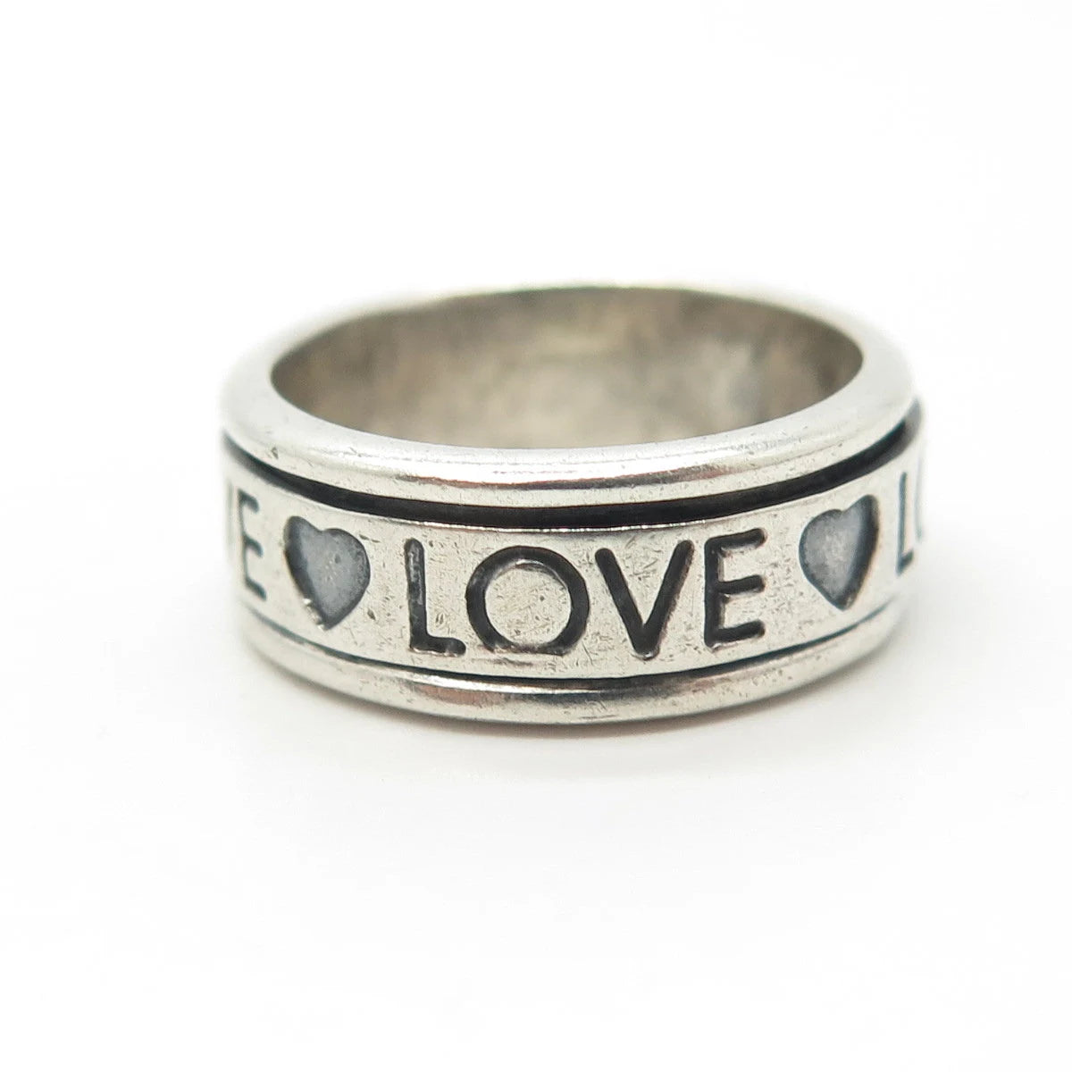 925 Sterling Silver Vintage "Love Love Love" Rotating Band Ring Size 6.25