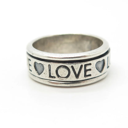 925 Sterling Silver Vintage "Love Love Love" Rotating Band Ring Size 6.25