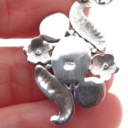 925 Sterling Silver Vintage Real Rose-Cut Diamond & Turquoise Floral Pendant