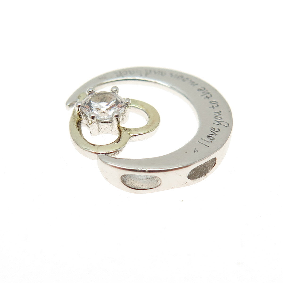 HAN Sterling 2-Tone White Topaz "I love you to the moon and back" Slide Pendant