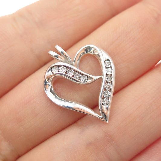 925 Sterling Silver Real Round-Cut Diamond Heart Charm Pendant