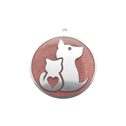925 Sterling Silver Enamel Dog & Cat Friendship Minimalist Charm Pendant