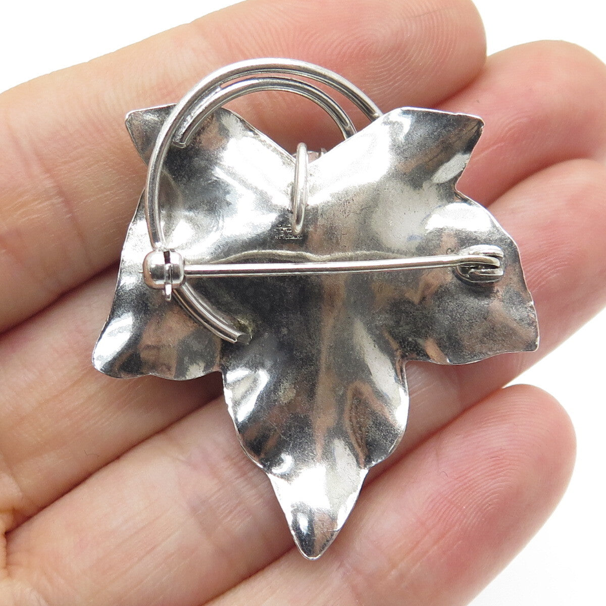 CARL ART 925 Sterling Silver Antique Art Deco Rhinestone Maple Leaf Pin Pendant
