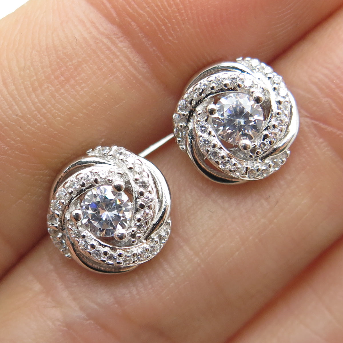 925 Sterling Silver Round-Cut C Z Tornado Stud Earrings