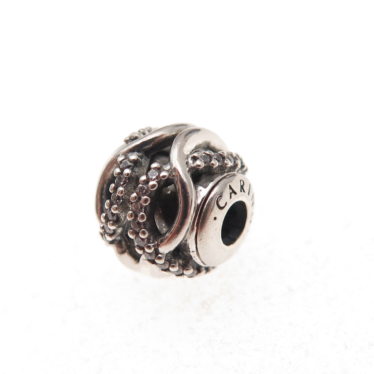 Pandora 925 Sterling Silver C Z Essence Caring Slide Bead Charm