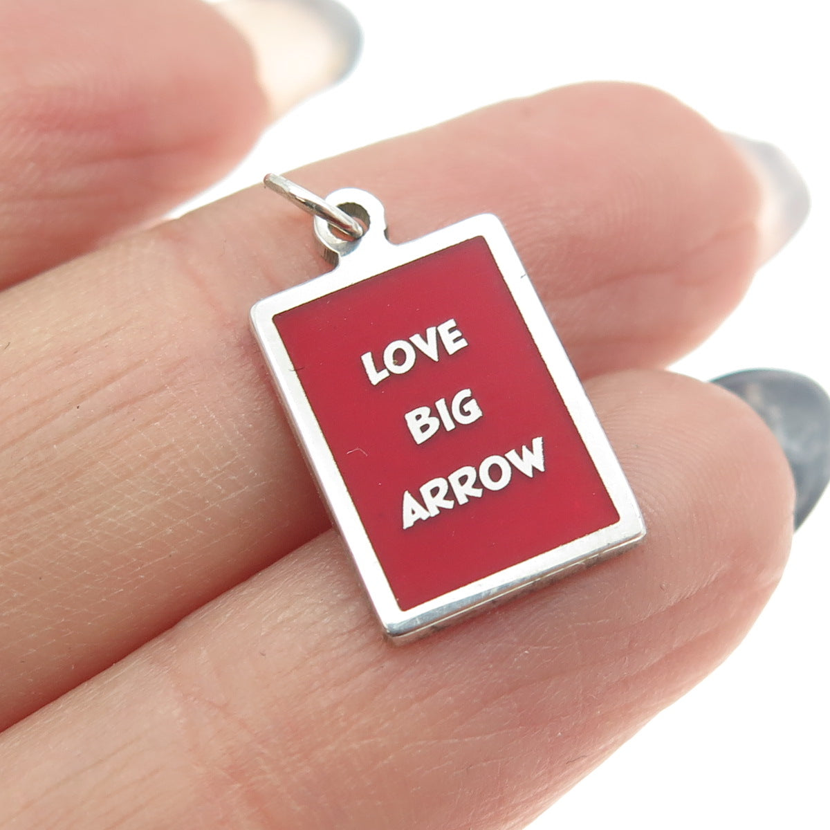 925 Sterling Silver Red Enamel "Love Big Arrow" Minimalist Charm Pendant