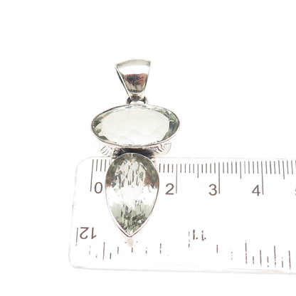 925 Sterling Silver Vintage Real Green Amethyst Modernist Pendant