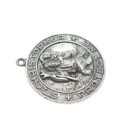 HAYWARD 925 Sterling Silver Antique St. Christopher Religious Oxidized Pendant