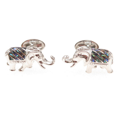 Jan Leslie 925 Sterling Silver Real Abalone Shell Elephant Cufflinks