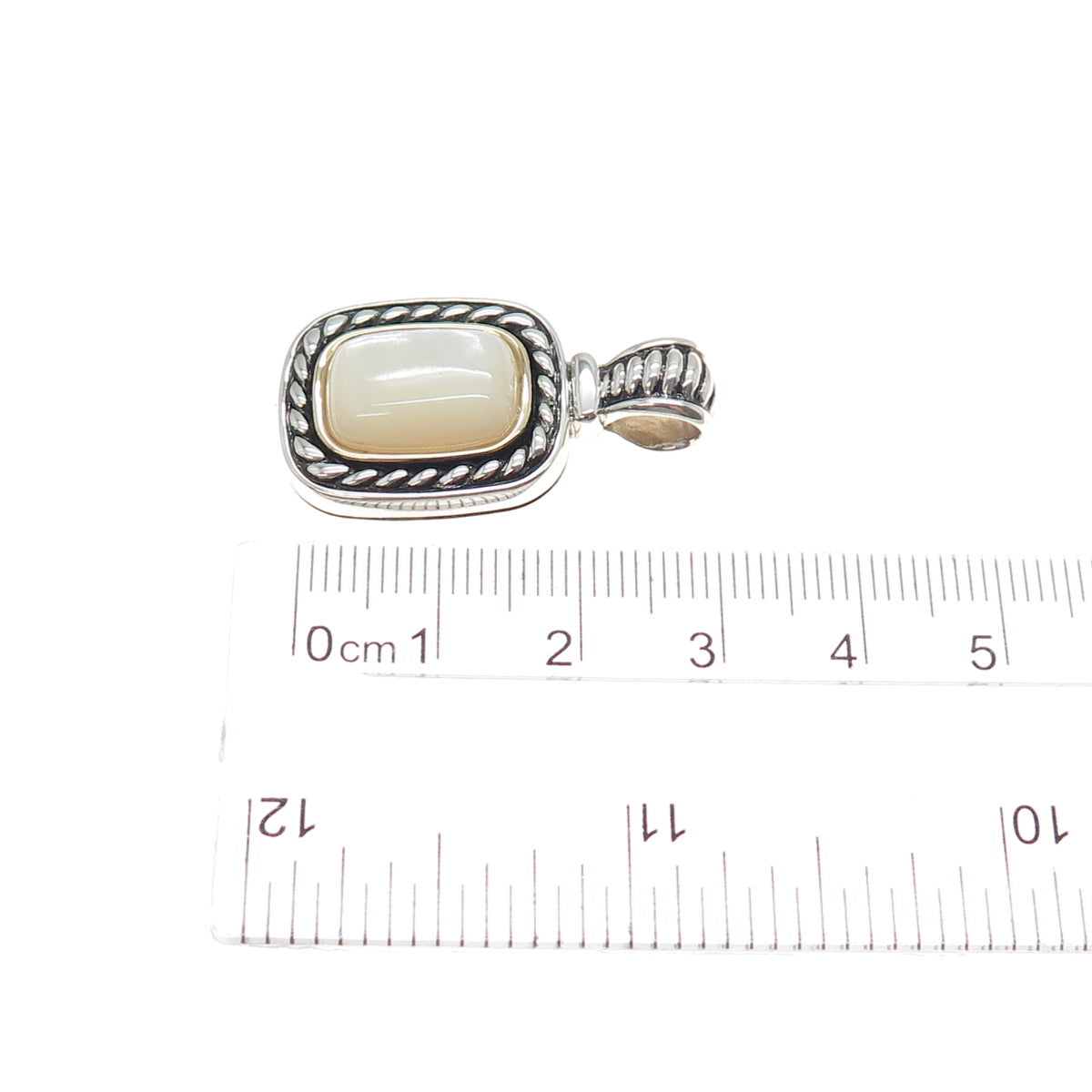 14K Gold 925 Sterling Silver Vintage Real MOP Oxidized Charm Pendant