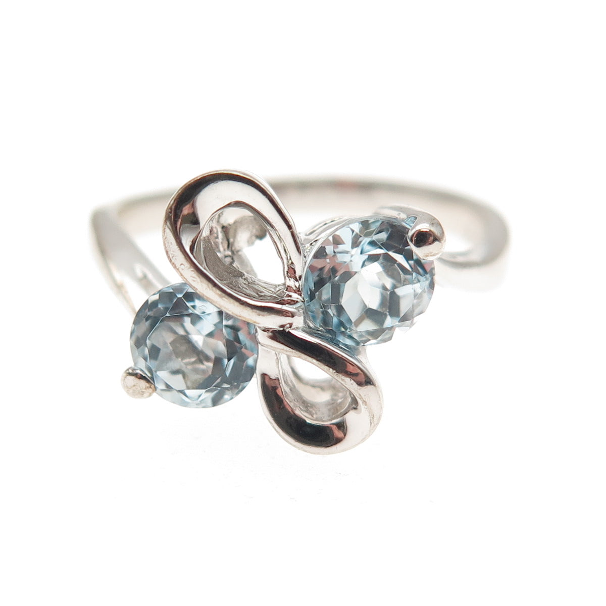 925 Sterling Silver Real Blue Topaz Infinity Ring Size 6.75