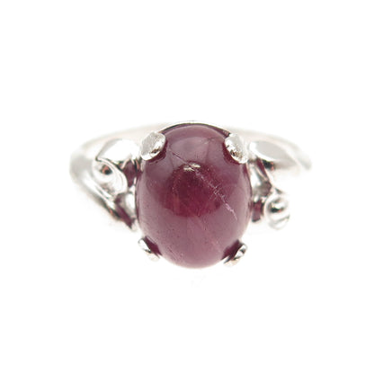Vargas 925 Sterling Silver Antique Art Deco Real Ruby Floral Ring Size 4.5