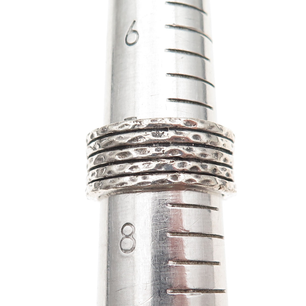 925 Sterling Silver Vintage 2005 Hammered 5-Row Oxidized Ring Size 7.5