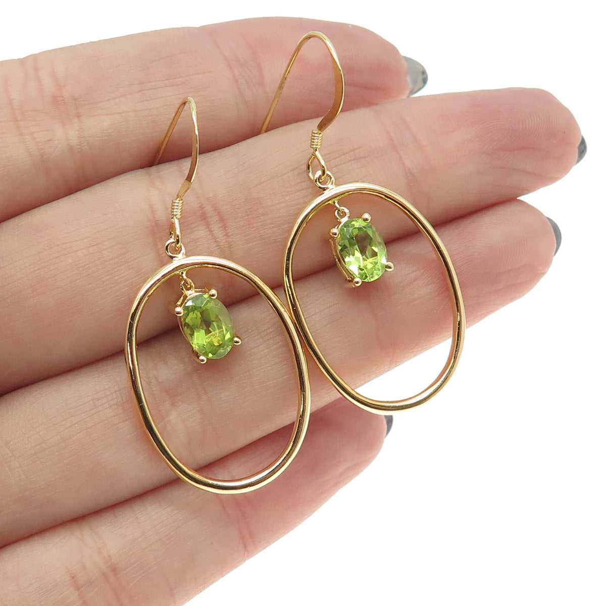 925 Sterling Silver Gold Plated Peridot Gem Dangling Earrings