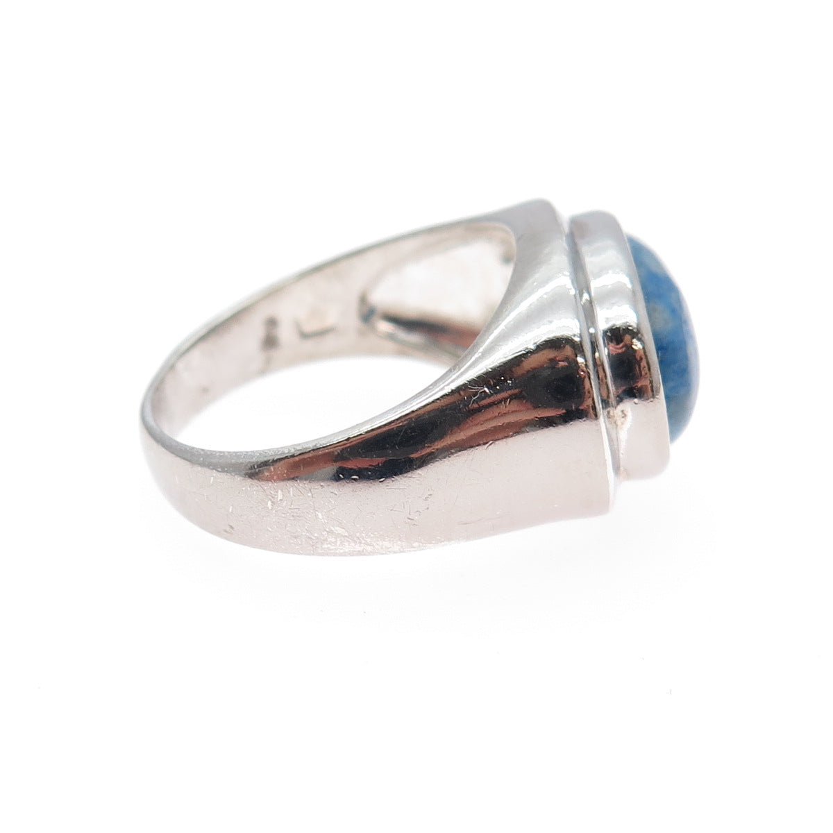 925 Sterling Silver Vintage Real Lapis Lazuli Modernist Ring Size 8