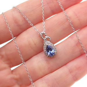 Chuck Clemency 925 Sterling Silver Real Tanzanite White Topaz Chain Necklace 20"