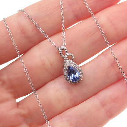 Chuck Clemency 925 Sterling Silver Real Tanzanite White Topaz Chain Necklace 20"
