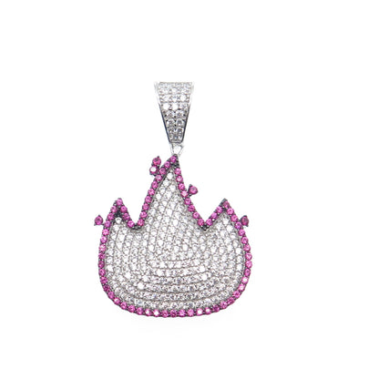 925 Sterling Silver Lab-Created Ruby & C Z Flame Charm Pendant