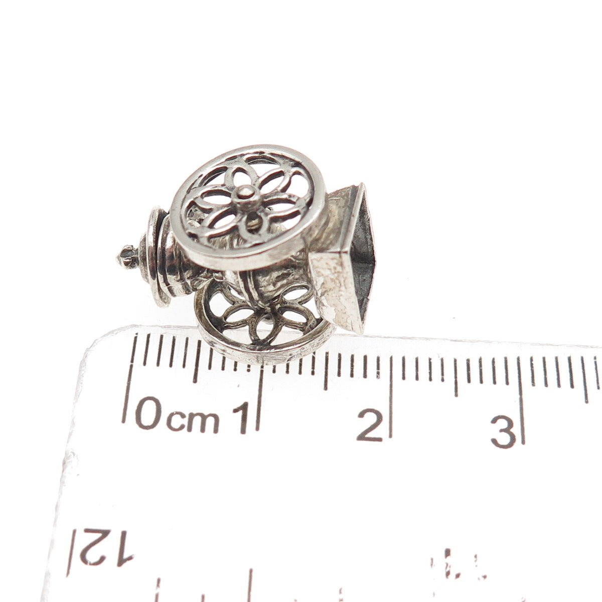 925 Sterling Silver Vintage Coffee Grinder Oxidized 3D Mini Open Charm Pendant