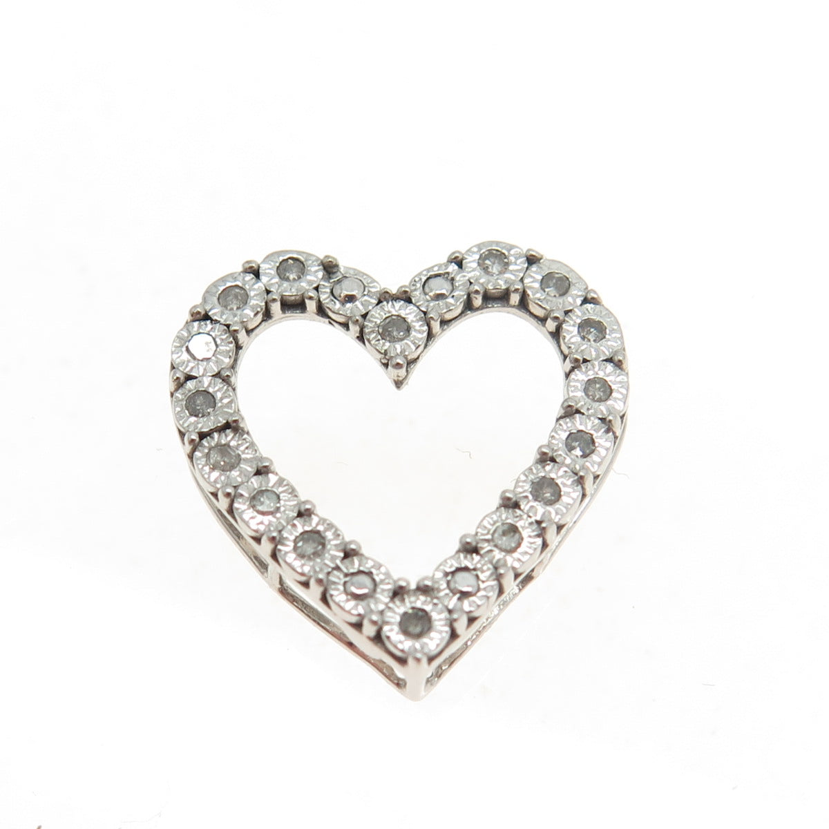 925 Sterling Silver Real Round-Cut Diamond Open Heart Slide Pendant