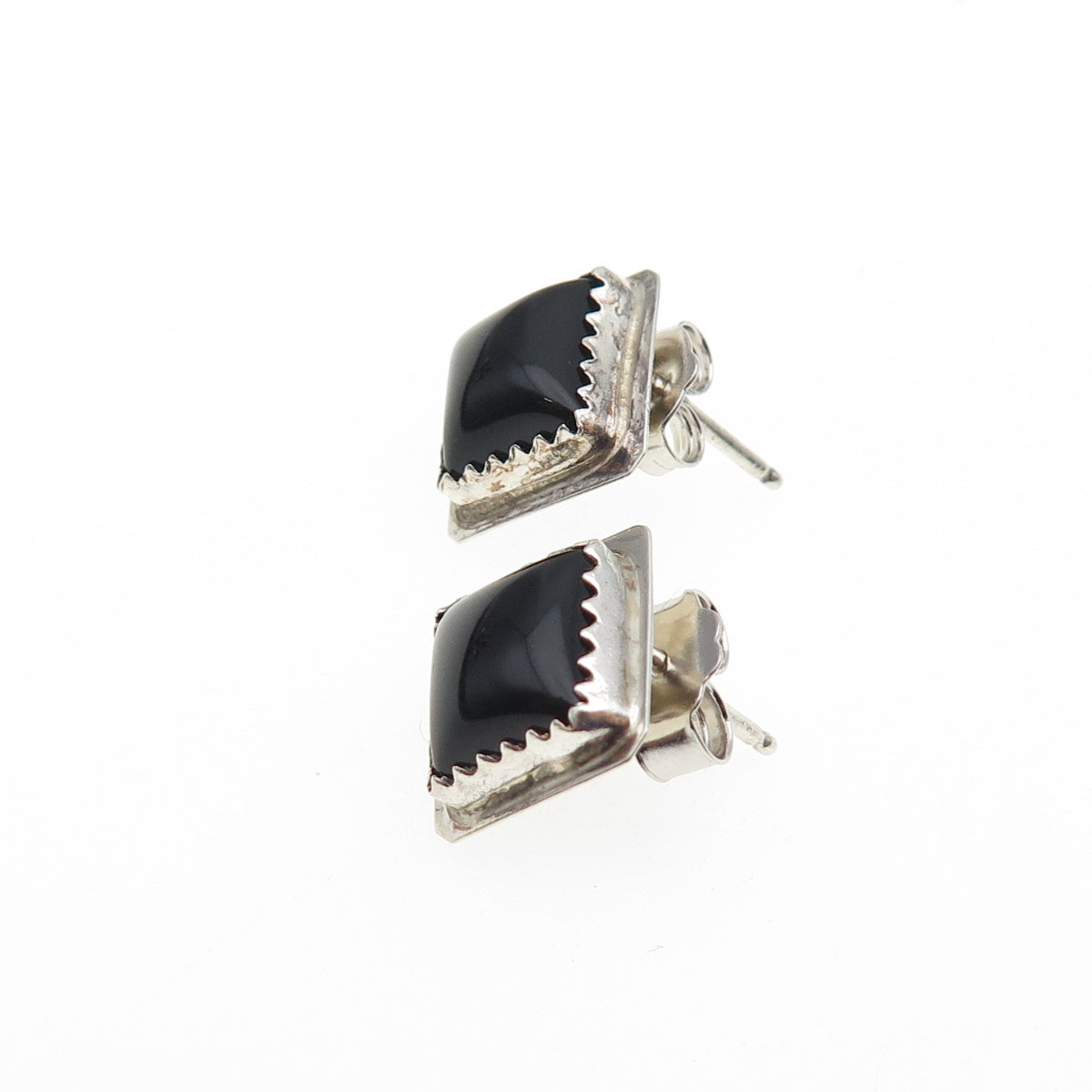 Annie Chapo Navajo Old Pawn Sterling Silver Vintage Black Onyx Tribal Earrings