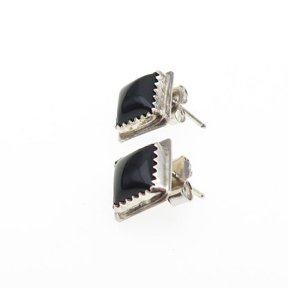 Annie Chapo Navajo Old Pawn Sterling Silver Vintage Black Onyx Tribal Earrings