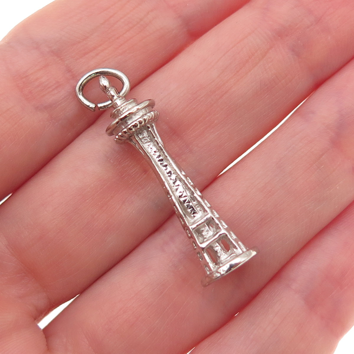 925 Sterling Silver Vintage Seattle Space Needle 3D Charm Pendant