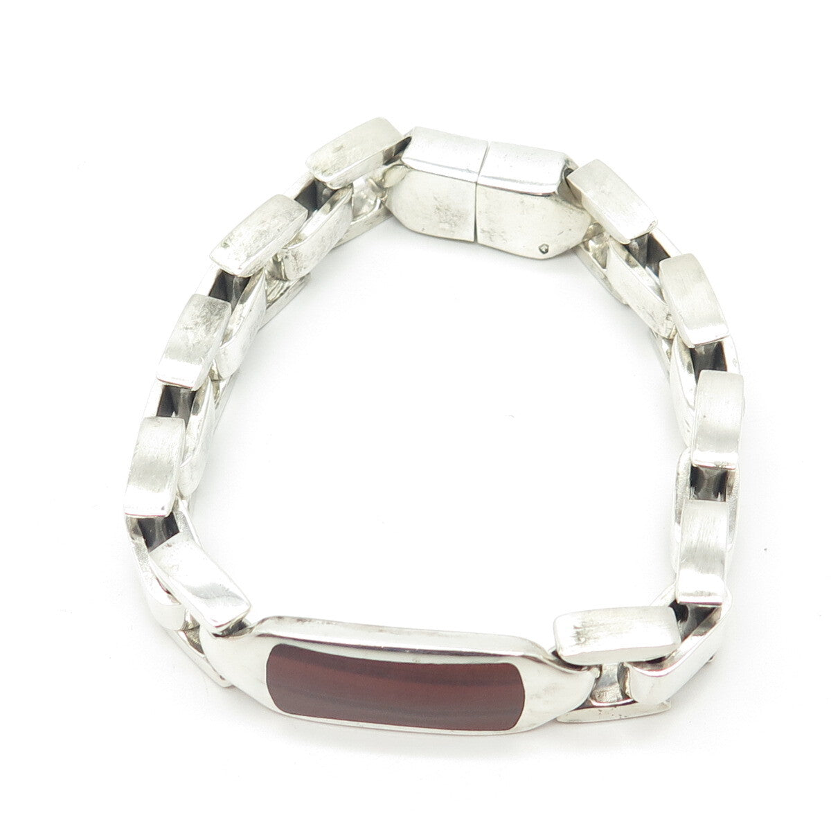 925 Sterling Silver Vintage Real Red Tiger Eye & Black Spinel Gem Bracelet 7.75"