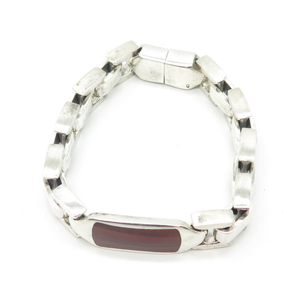925 Sterling Silver Vintage Real Red Tiger Eye & Black Spinel Gem Bracelet 7.75"