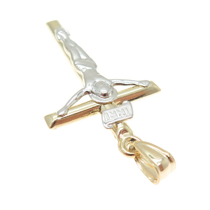 14K Yellow & White Gold Crucifix Cross Religious Charm Pendant