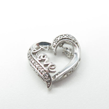 925 Sterling Silver Real Round-Cut White Diamond "LOVE" Heart Pendant