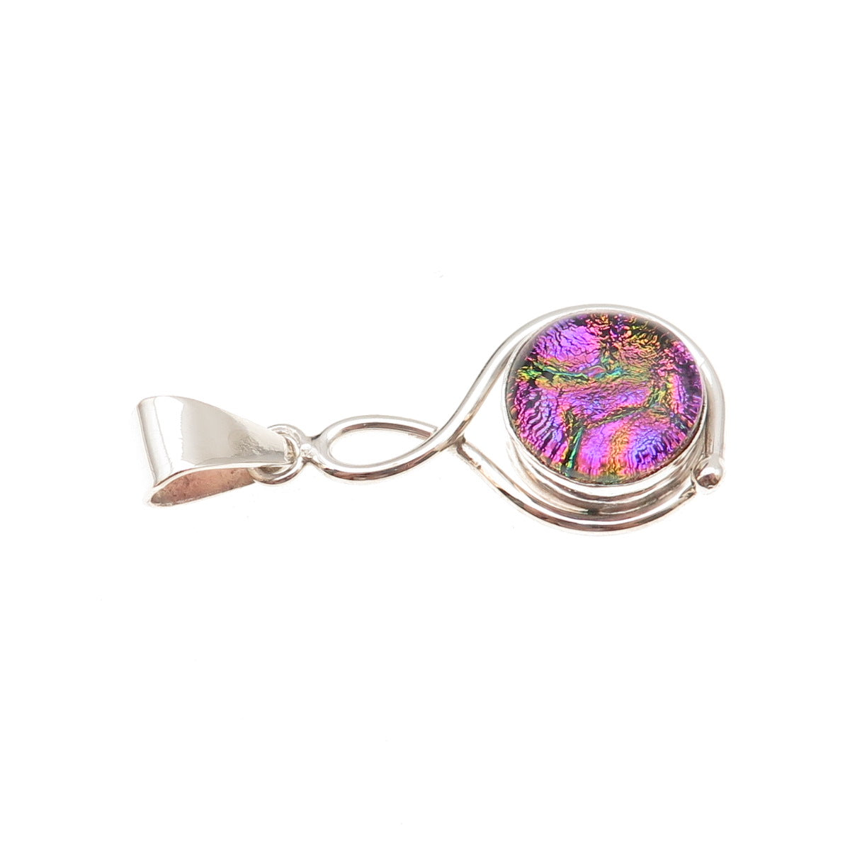 925 Sterling Silver Vintage Real Dichroic Glass Modernist Charm Pendant