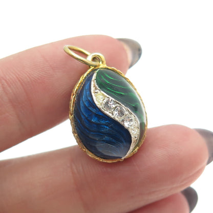 RAFKA Sterling Silver Vermeil Enamel Rhinestone Egg Pendant (missing one stone)
