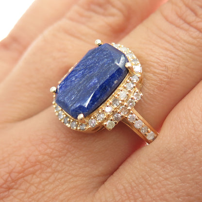 DSMK 925 Sterling Silver Gold Plated Real Diamond & Sapphire Ring Size 7.25