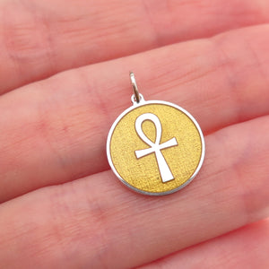 925 Sterling Silver Yellow Enamel Egyptian Ankh Charm Pendant