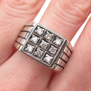 925 Sterling Silver Vintage Round-Cut C Z Oxidized Ring Size 9.25